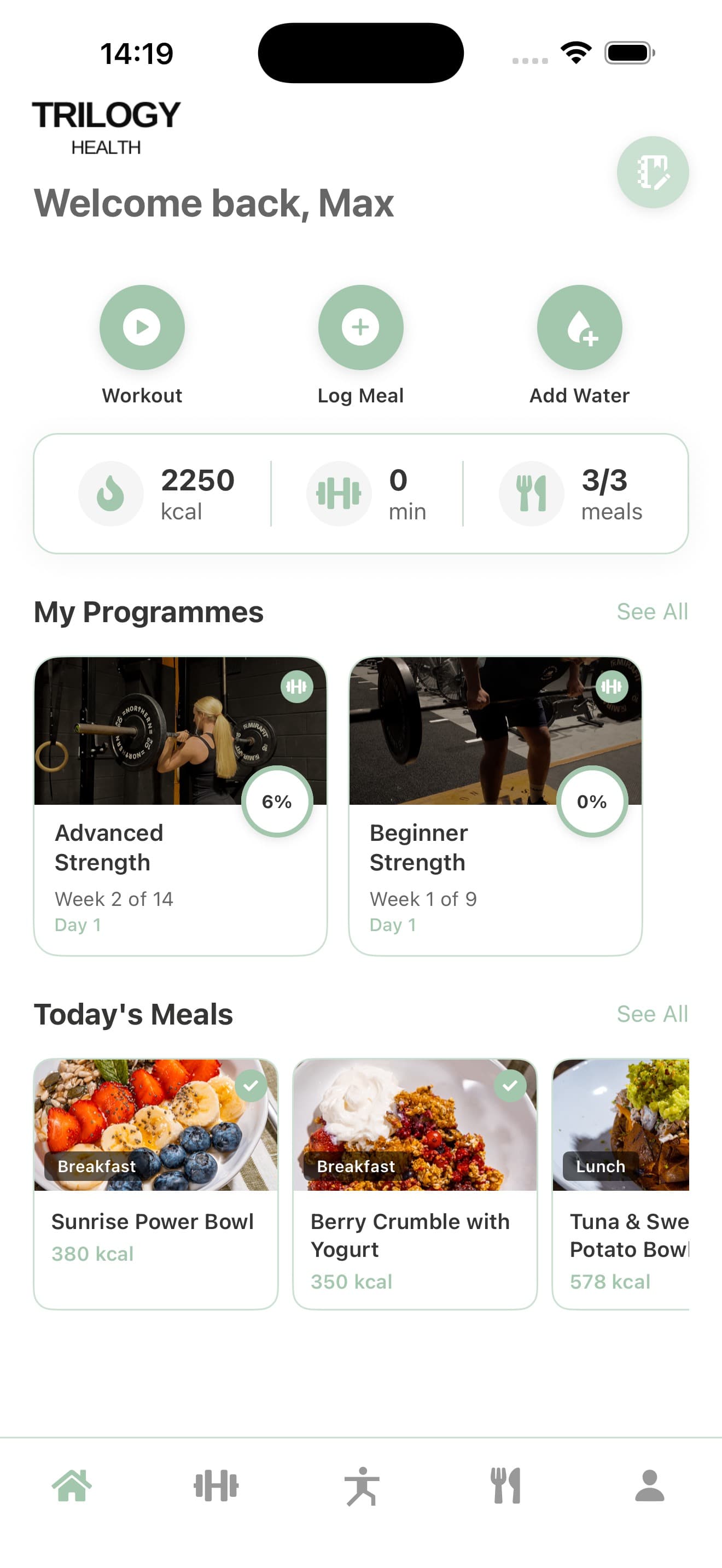 Trilogy Health home screen preview